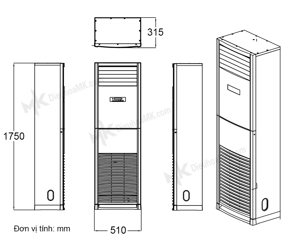 Bản vẽ kỹ thuật dàn lạnh Điều hoà Midea MFPA-28CRN1