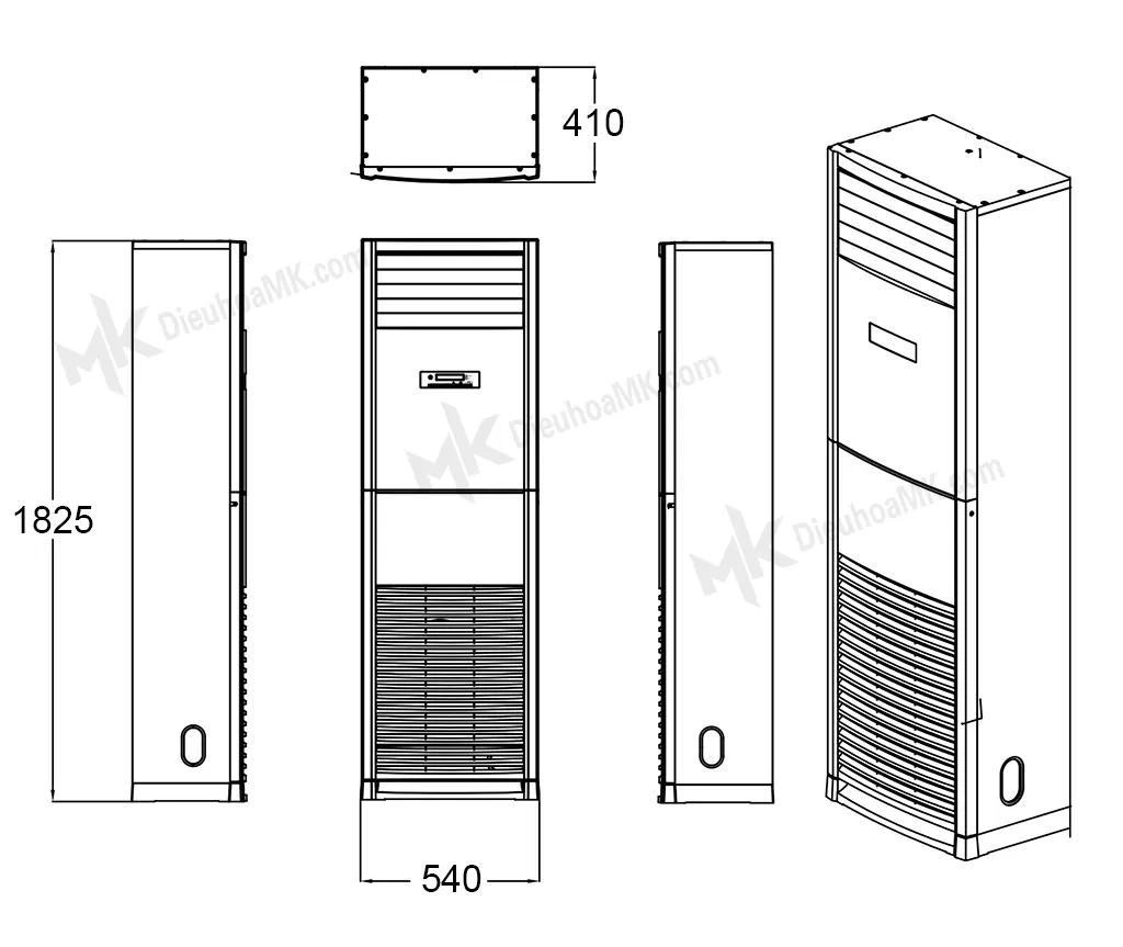 Điều hoà tủ đứng Midea 50000 BTU 1 chiều MFJJ2-50CRN1 bản vẽ dàn lạnh