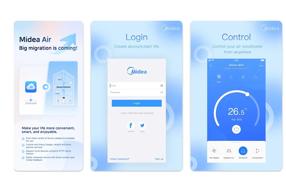 Ứng dụng điều khiển điều hoà Midea thông qua điện thoại di động